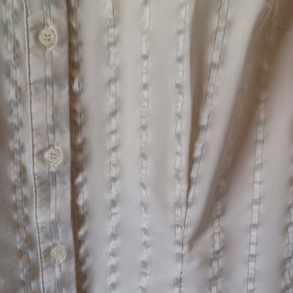 Apt 9 Stretch Button Down Long Sleeve Shirt Cream & Gold Pinstripe Womens Medium - Picture 5 of 13